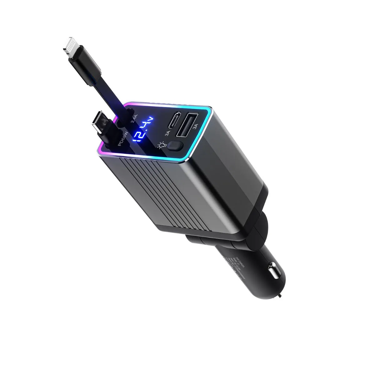 Philips 100W Car Charger with Retractable Cables – 4-in-1 Super Fast Cigarette Lighter Adapter for iPhone 17, 16, Samsung, Huawei